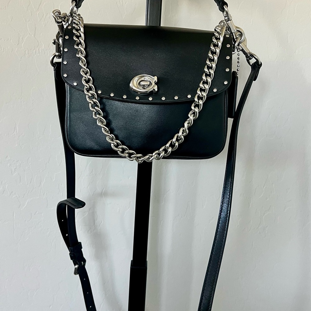 Coach Cassie Black Bag With Rivets and Adjustable Black Crossbody Strap
